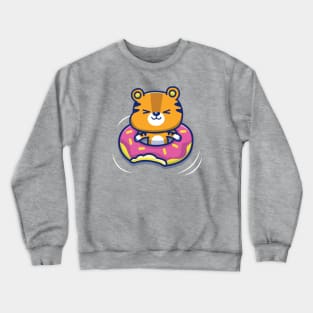 Cute Tiger With Swim Ring Donut Crewneck Sweatshirt